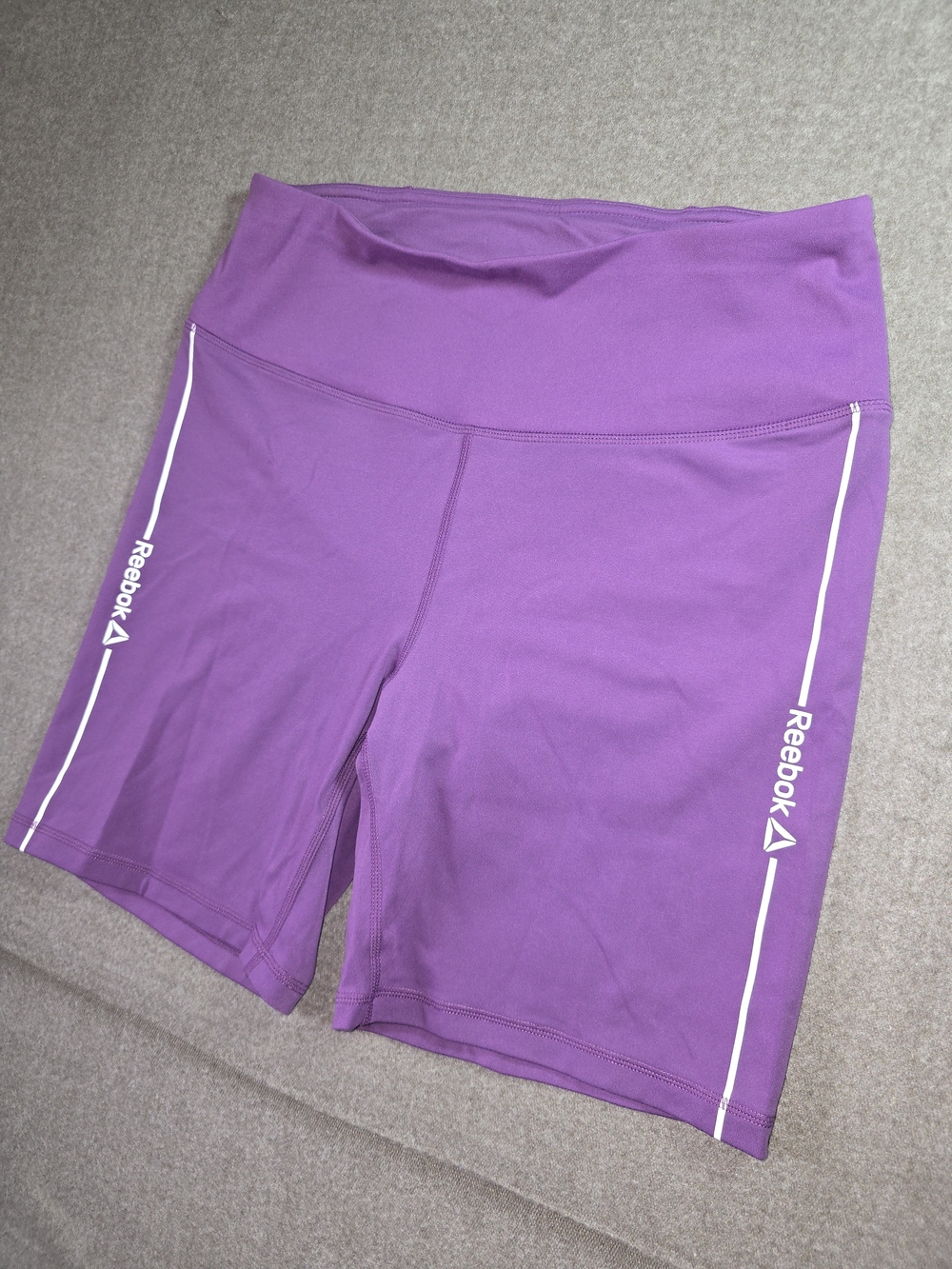 Reebok Purple High-Rise Bike Shorts with White Side Stripe Women's Large